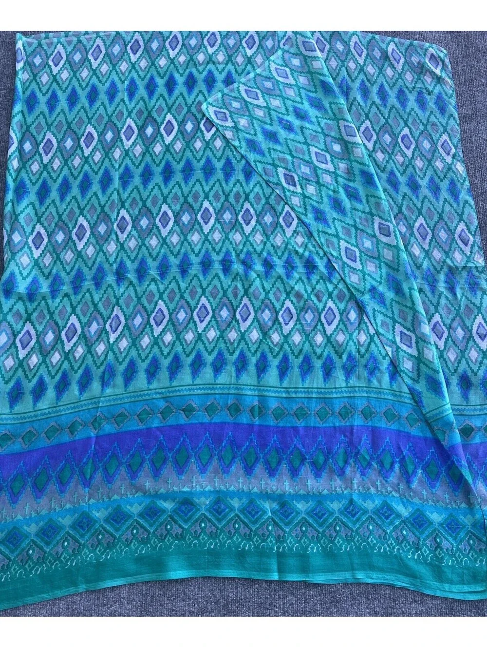 lightweight printed blue Green Scatf saree beach sarong Wrap 67”X40”.